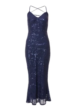 Quiz Navy Sequin Fishtail Maxi Dress Outlet