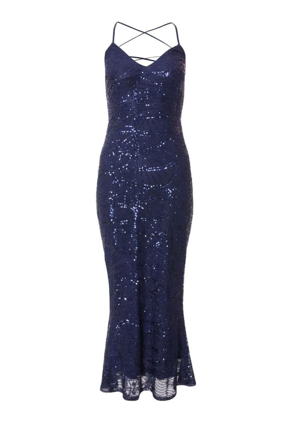 Quiz Navy Sequin Fishtail Maxi Dress Outlet