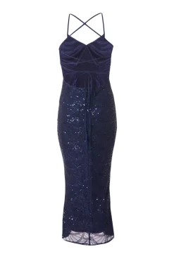 Quiz Navy Sequin Fishtail Maxi Dress Outlet