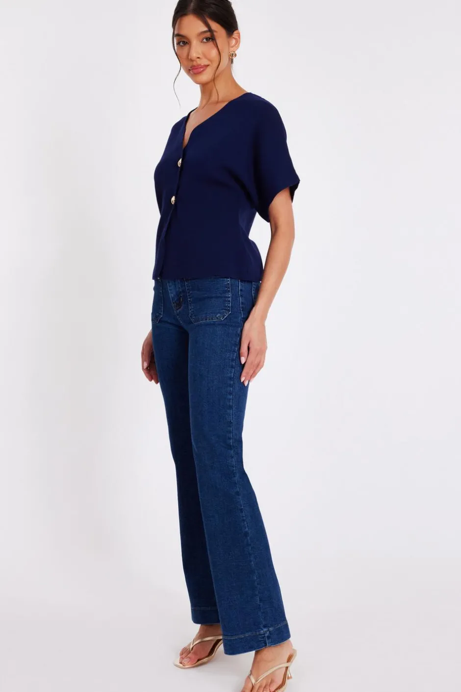 Quiz Short Sleeve Knit Cardigan Navy Online