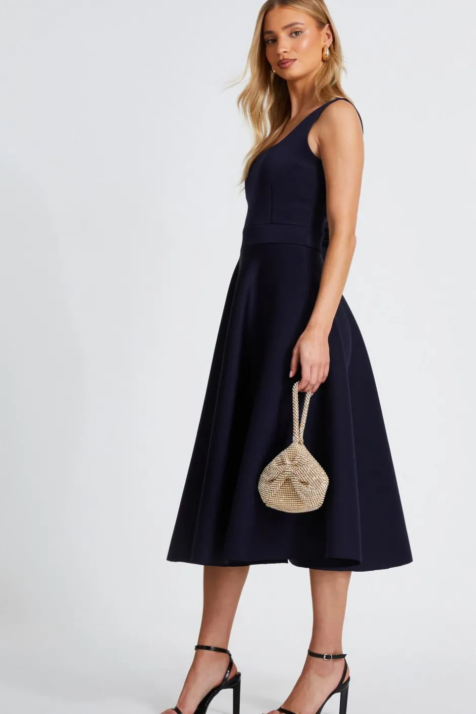 Quiz Navy Square Neckline Skater Dress Hot