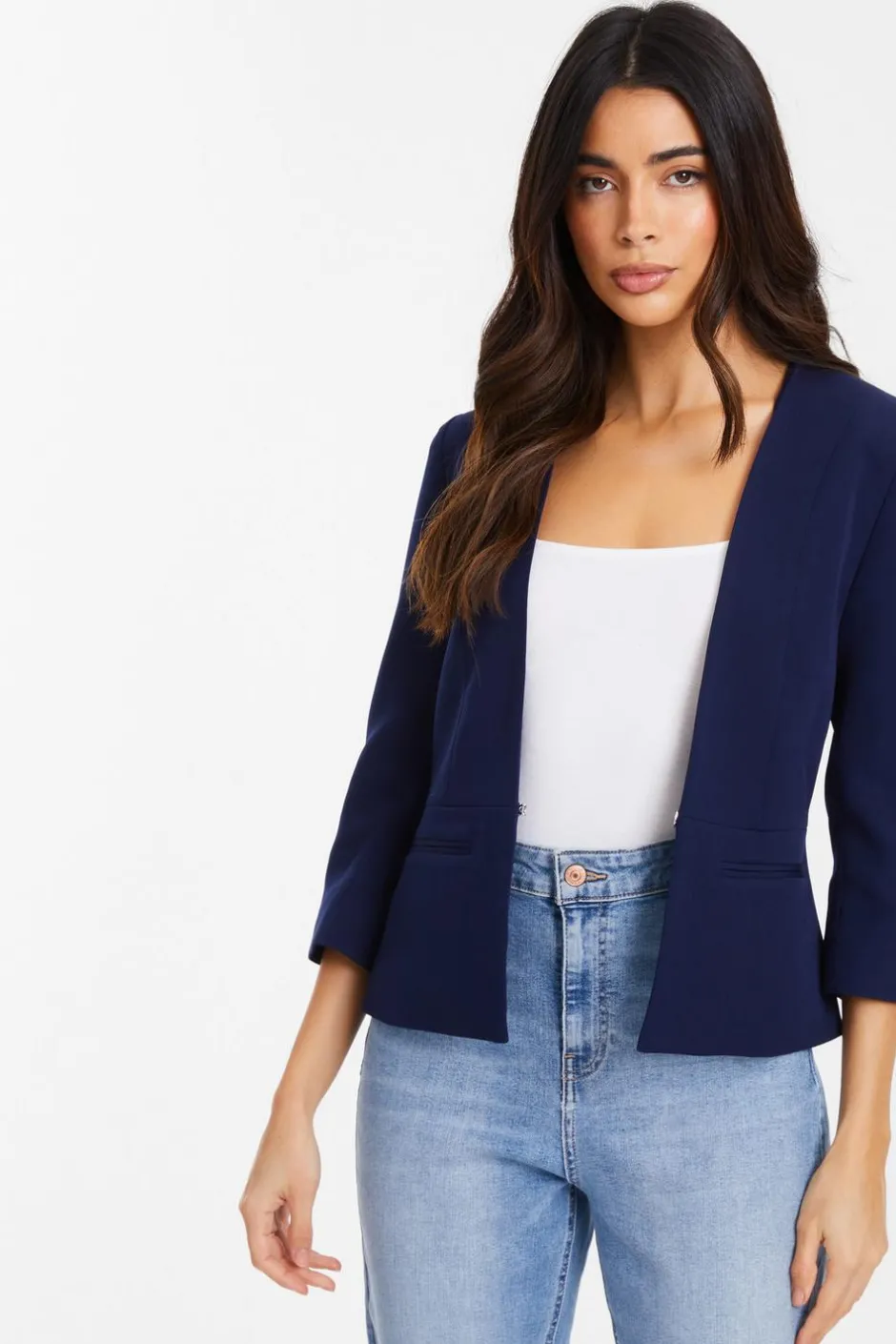 Quiz Tailored Cropped Blazer Navy Clearance