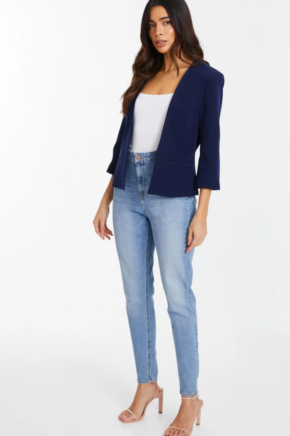 Quiz Tailored Cropped Blazer Navy Clearance