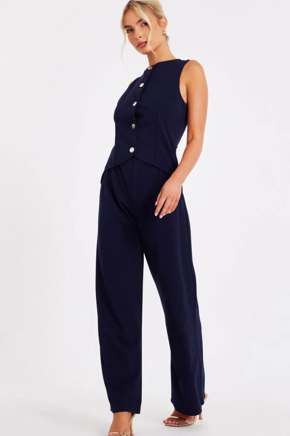 Quiz Waistcoat Jumpsuit Navy New