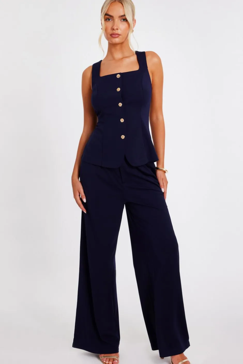 Quiz Wide Leg Trousers Navy