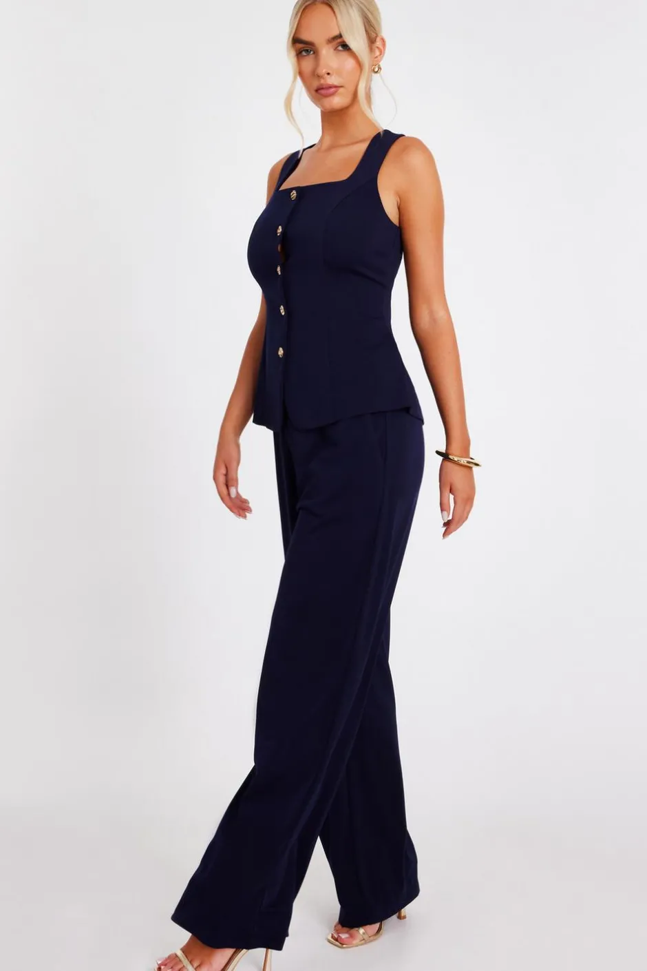 Quiz Wide Leg Trousers Navy