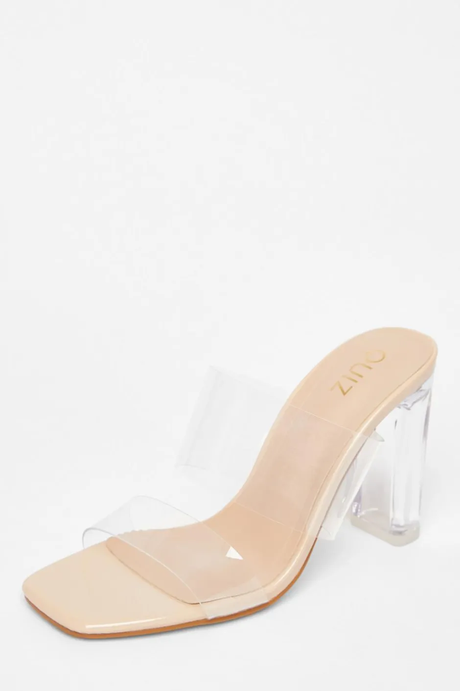 Quiz Nude Clear Strap Mule Heels Discount