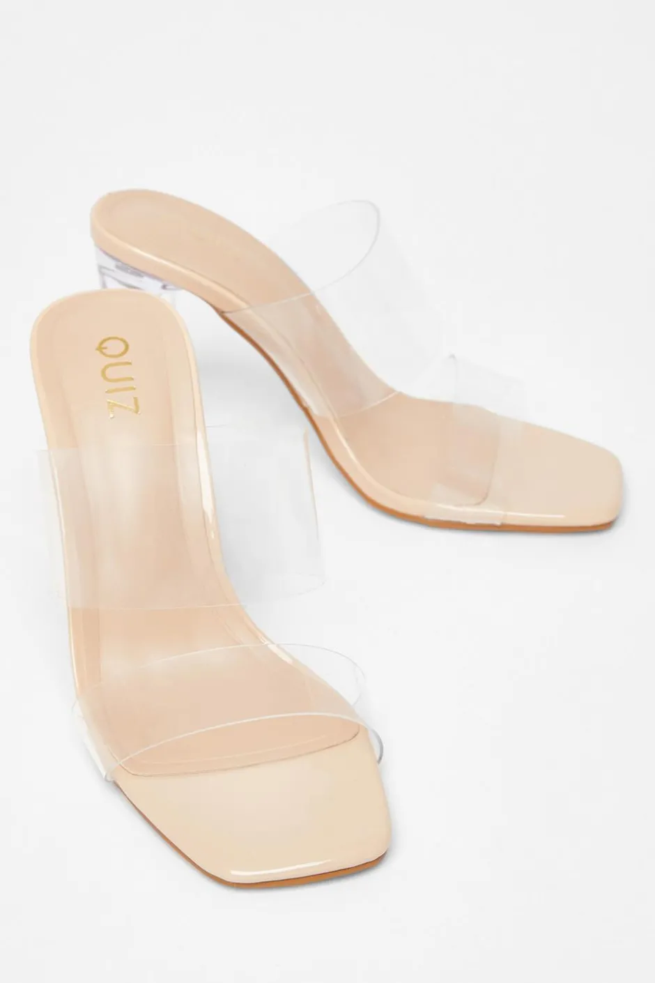 Quiz Nude Clear Strap Mule Heels Discount