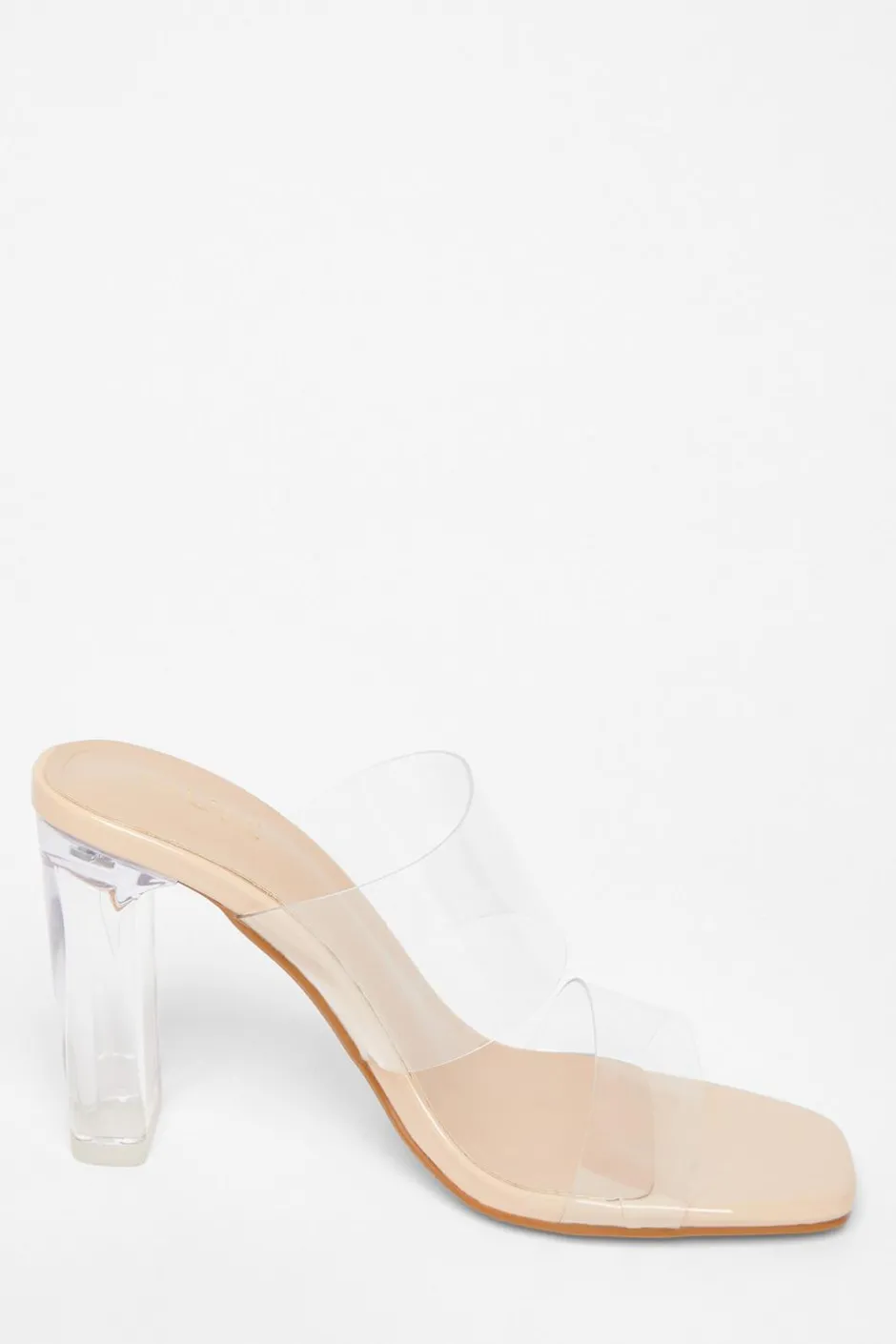 Quiz Nude Clear Strap Mule Heels Discount