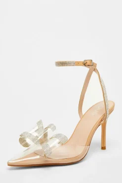 Quiz Nude Diamante Bow Court Heels Clearance