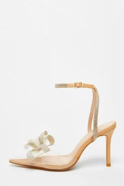 Quiz Nude Diamante Bow Court Heels Clearance