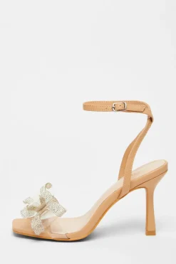 Quiz Diamante Bow Heels Nude Discount
