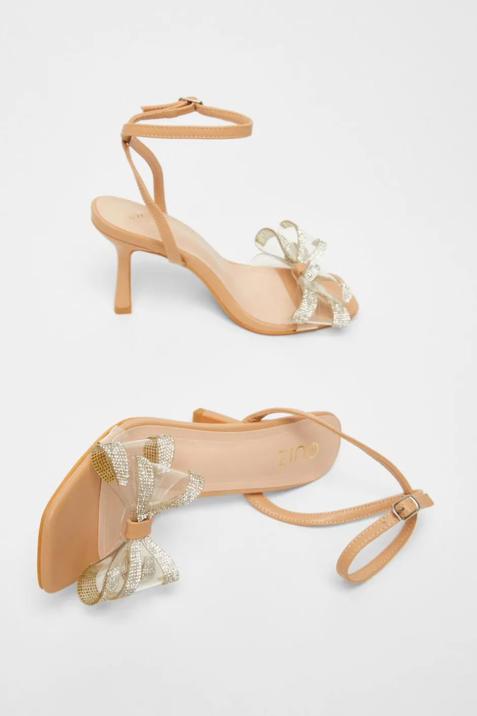 Quiz Diamante Bow Heels Nude Discount