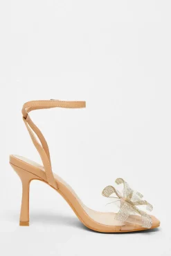 Quiz Diamante Bow Heels Nude Discount