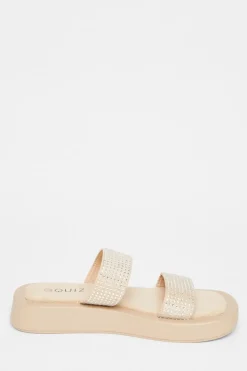 Quiz Diamante Flatform Sandals Nude Clearance