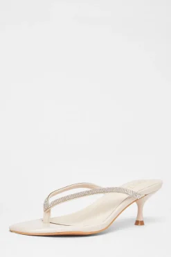 Quiz Diamante Toe Post Heels Nude Discount