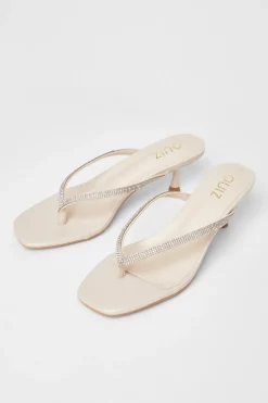 Quiz Diamante Toe Post Heels Nude Discount