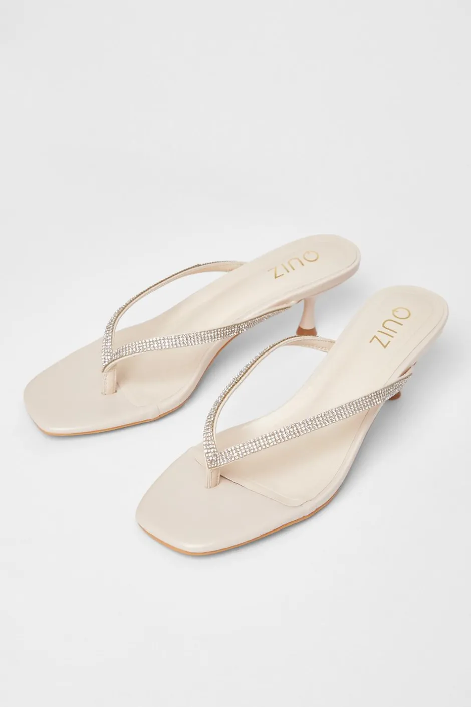 Quiz Diamante Toe Post Heels Nude Discount