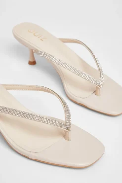 Quiz Diamante Toe Post Heels Nude Discount