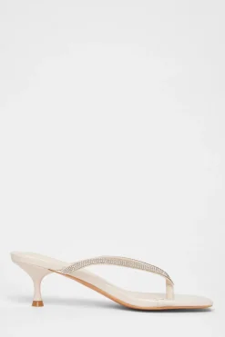 Quiz Diamante Toe Post Heels Nude Discount