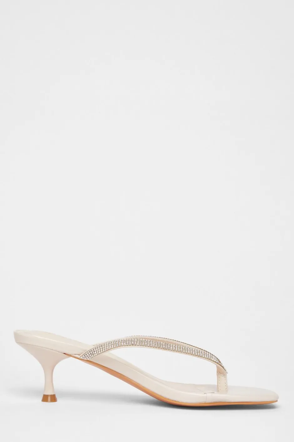 Quiz Diamante Toe Post Heels Nude Discount