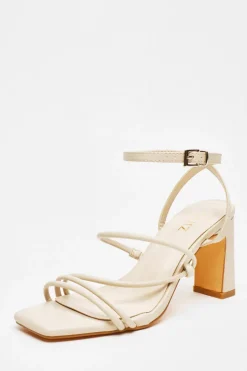 Quiz Faux Leather Block Heeled Sandals Nude Clearance
