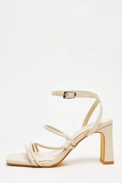 Quiz Faux Leather Block Heeled Sandals Nude Clearance