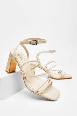 Quiz Faux Leather Block Heeled Sandals Nude Clearance