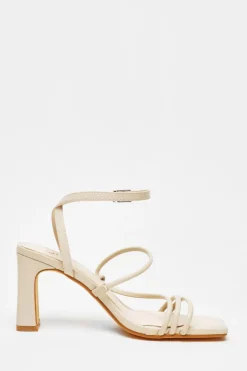 Quiz Faux Leather Block Heeled Sandals Nude Clearance