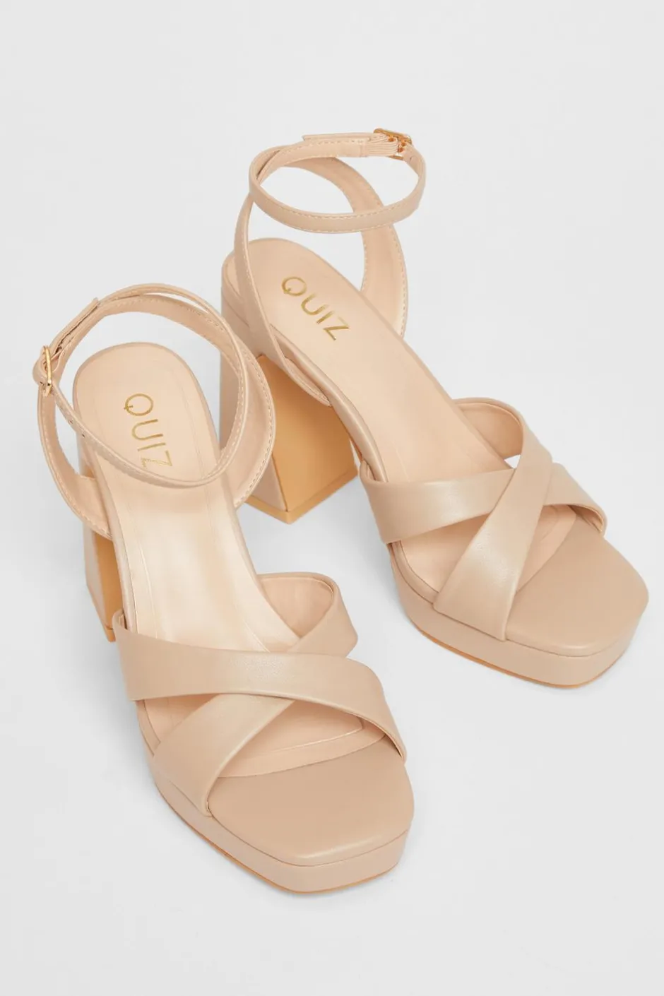 Quiz Faux Leather Platform Heels Nude New