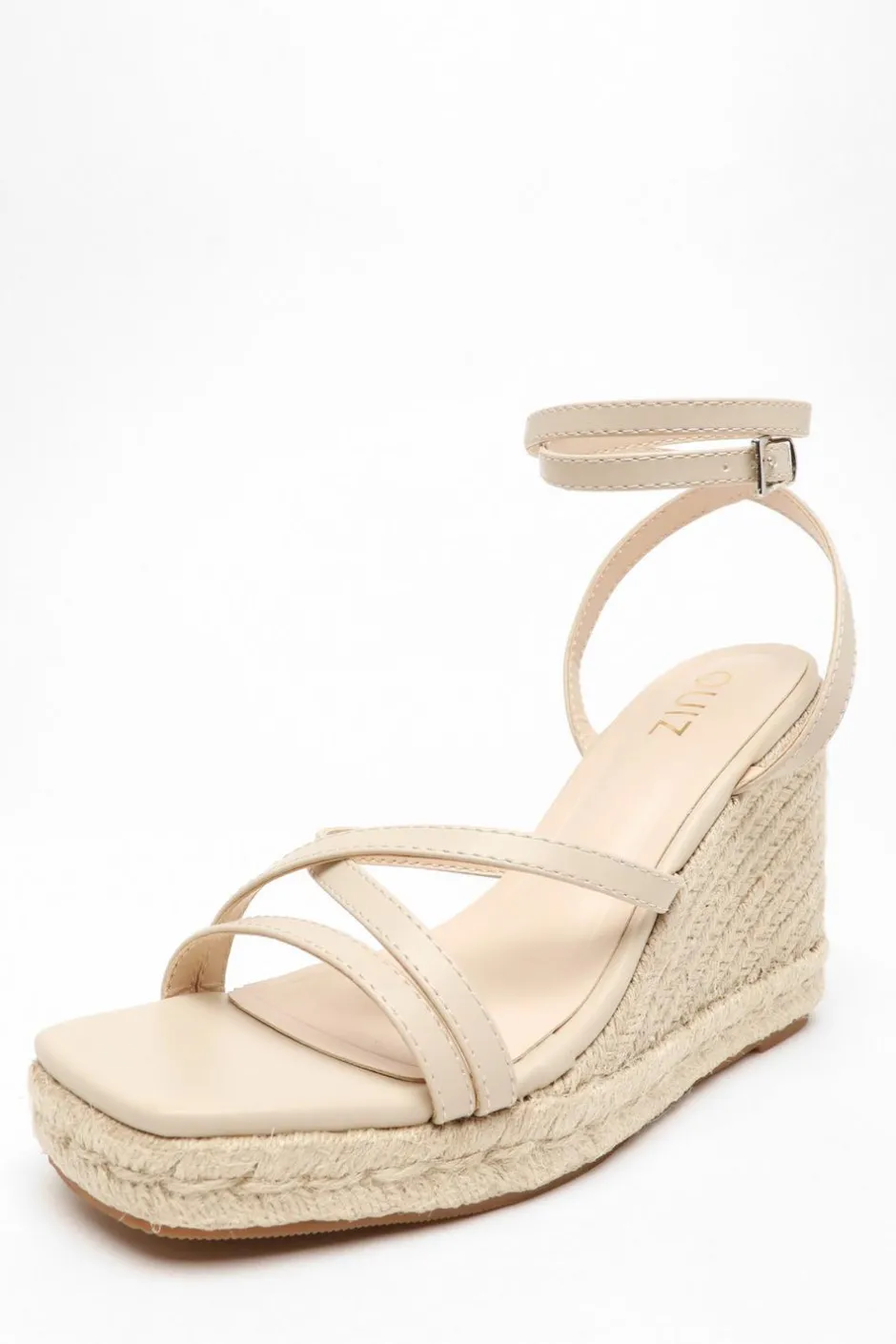 Quiz Faux Leather Strappy Woven Wedges Nude Discount