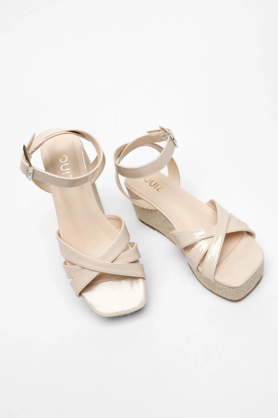 Quiz Faux Leather Strappy Wedges Nude Discount