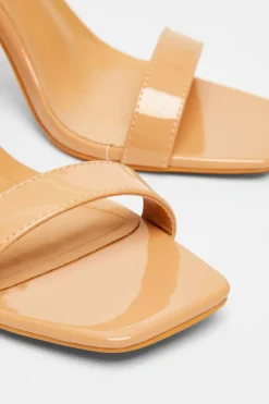 Quiz Flared Heel Sandal Nude Clearance