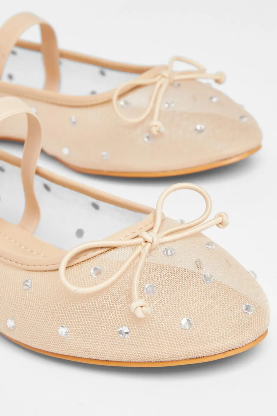 Quiz Mesh Diamante Bow Pumps Nude New
