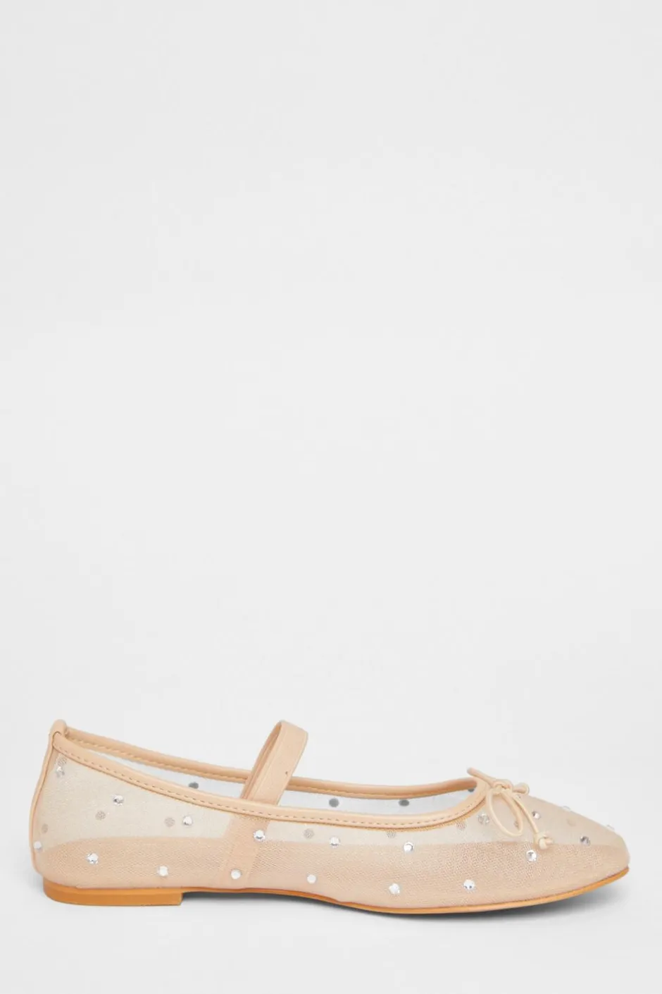 Quiz Mesh Diamante Bow Pumps Nude New