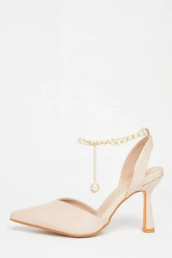 Quiz Pearl Strap Court Heels Nude