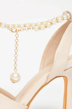 Quiz Pearl Strap Court Heels Nude