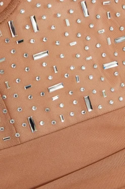 Quiz Nude Rhinestone Split Leg Maxi Dress Clearance