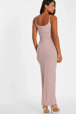 Quiz Nude Rhinestone Square Neck Maxi Dress New