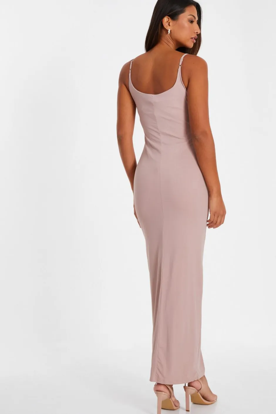 Quiz Nude Rhinestone Square Neck Maxi Dress New