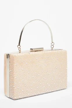 Quiz Nude Satin Embellished Box Bag Online