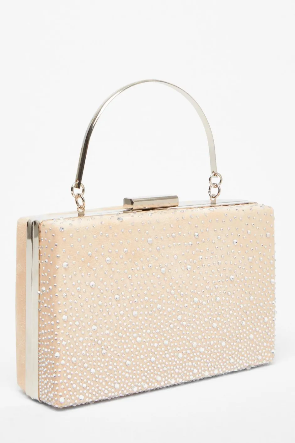 Quiz Nude Satin Embellished Box Bag Online