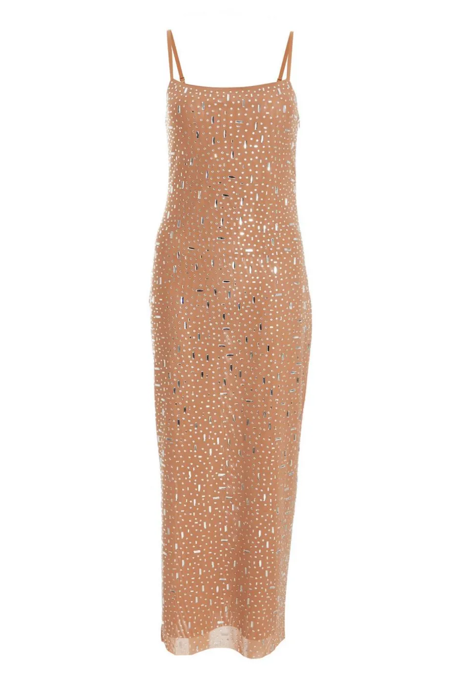 Quiz Square Neck Embellished Maxi Dress Nude Discount