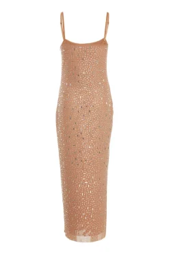 Quiz Square Neck Embellished Maxi Dress Nude Discount