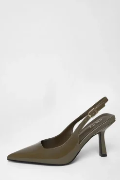 Quiz Patent Sling Back Court Heels Olive Clearance