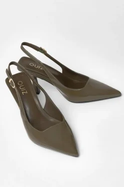 Quiz Patent Sling Back Court Heels Olive Clearance