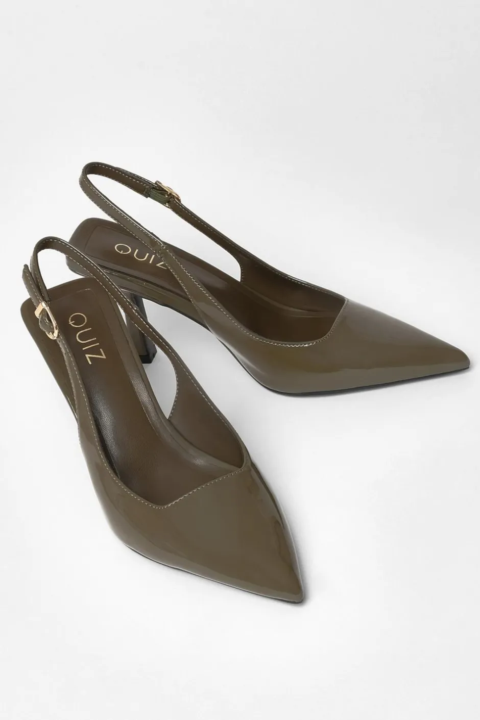 Quiz Patent Sling Back Court Heels Olive Clearance