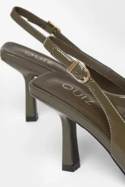 Quiz Patent Sling Back Court Heels Olive Clearance