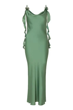 Quiz Satin Corsage Midaxi Dress Olive Discount