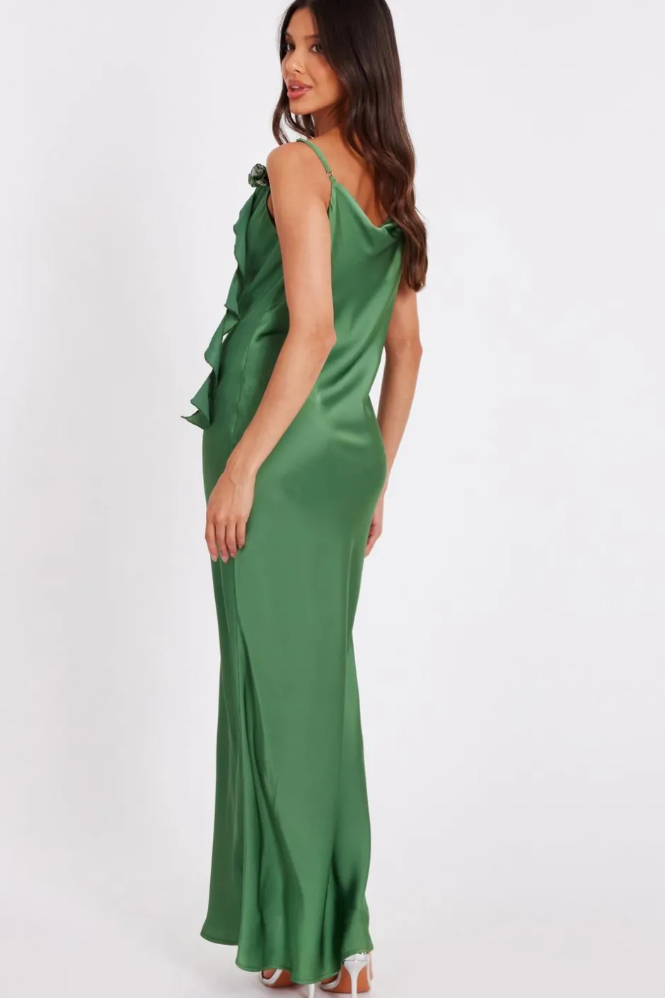 Quiz Satin Corsage Midaxi Dress Olive Discount